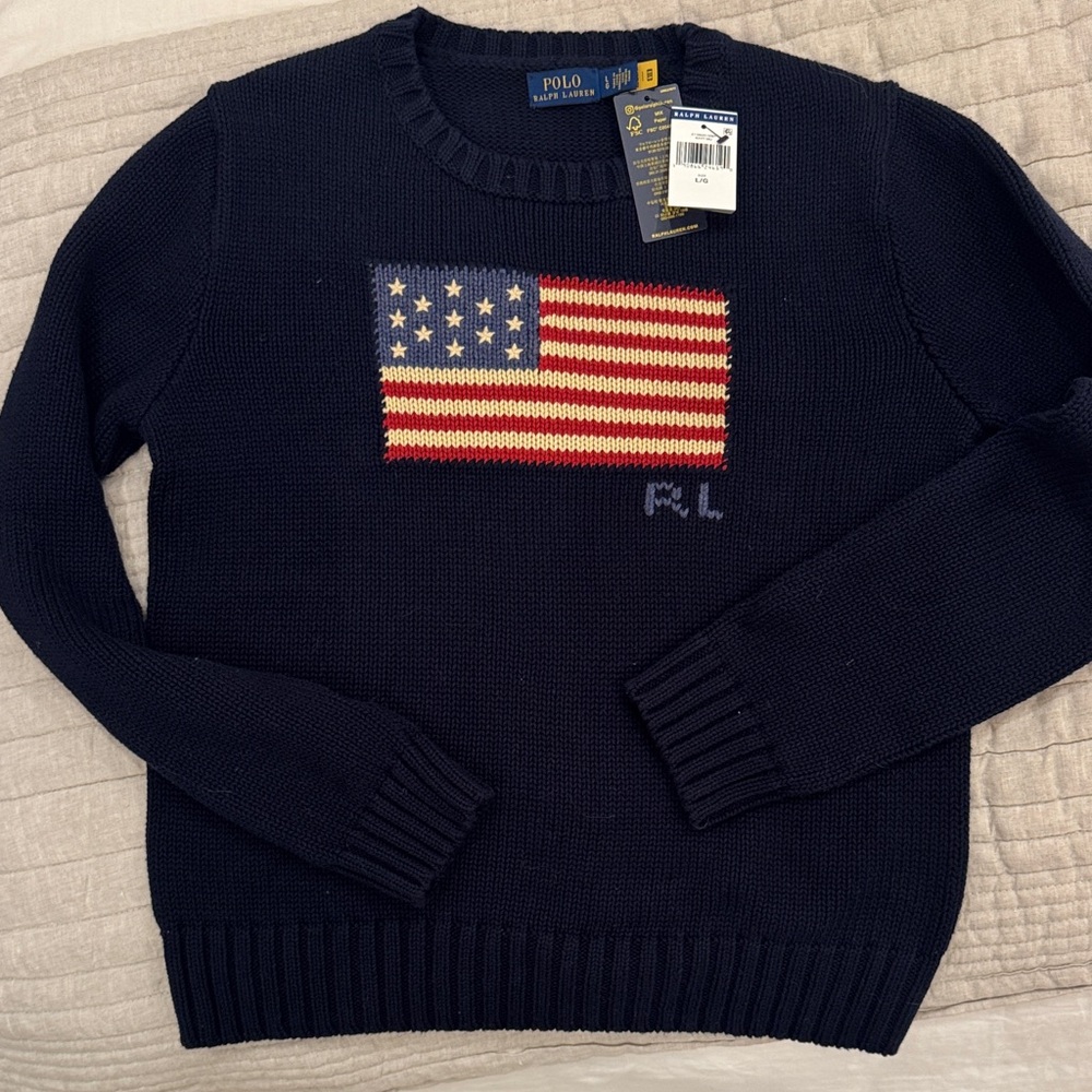Polo Ralph Lauren Navy Sweater with Flag Design